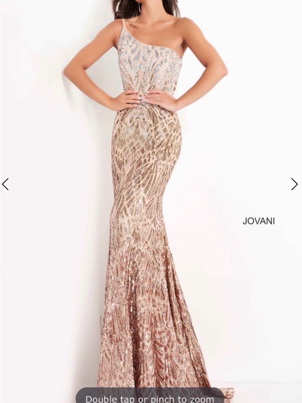 Jovani One-Shoulder Sequin Mermaid Gown in silver and gold